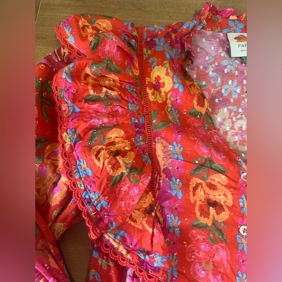 Farm Rio Red Spring Bananas Blouse Medium 100% Cotton - Picture 5 of 12